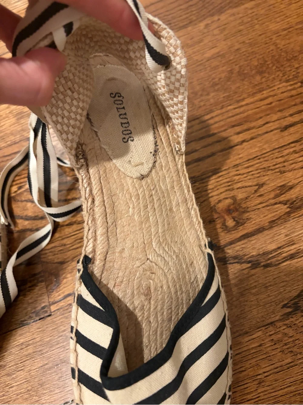 Soludos Striped Canvas Espadrille Lace-Up Flats - Black & Cream